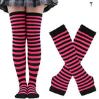 Striped neon scene knee length socks and fingerless gloves