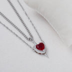 Stabbed heard detachable red/pink stone necklace
