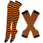 Striped neon scene knee length socks and fingerless gloves