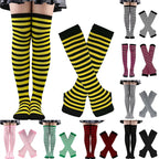Striped neon scene knee length socks and fingerless gloves