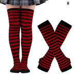 Striped neon scene knee length socks and fingerless gloves