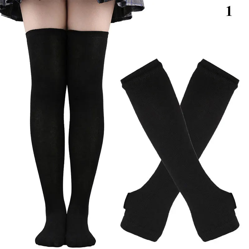 Striped neon scene knee length socks and fingerless gloves