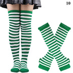 Striped neon scene knee length socks and fingerless gloves
