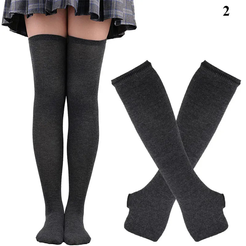 Striped neon scene knee length socks and fingerless gloves