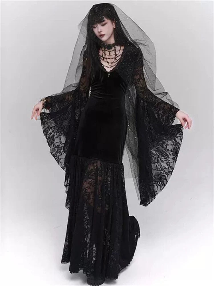 Gothic laced long black dress