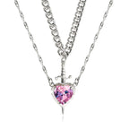 Stabbed heard detachable red/pink stone necklace