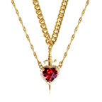 Stabbed heard detachable red/pink stone necklace