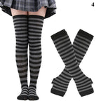 Striped neon scene knee length socks and fingerless gloves