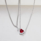 Stabbed heard detachable red/pink stone necklace