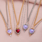 Stabbed heard detachable red/pink stone necklace