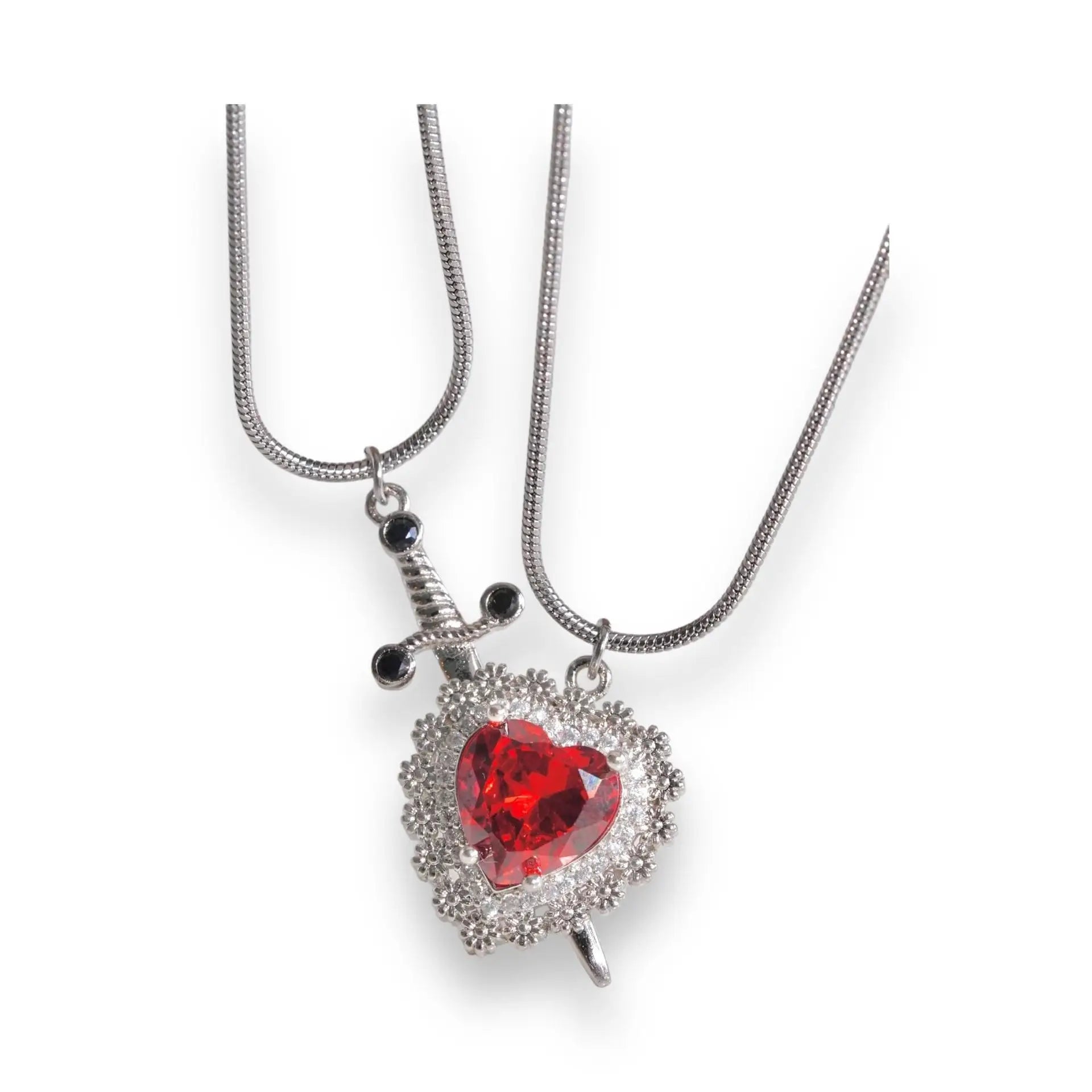 Stabbed heard detachable red/pink stone necklace