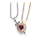 Stabbed heard detachable red/pink stone necklace