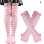 Striped neon scene knee length socks and fingerless gloves