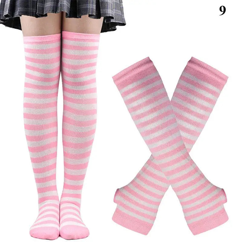 Striped neon scene knee length socks and fingerless gloves