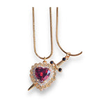 Stabbed heard detachable red/pink stone necklace