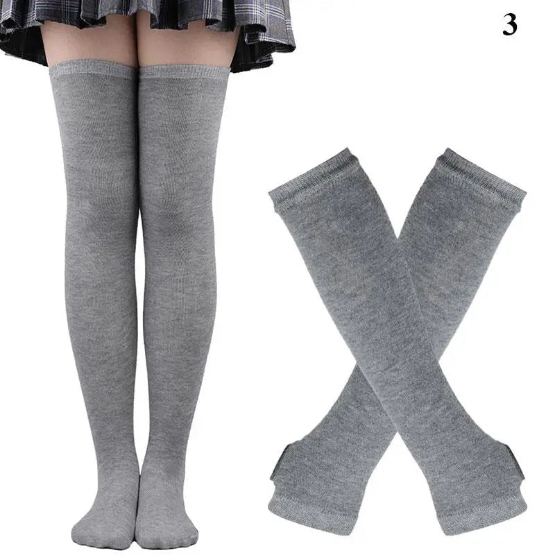 Striped neon scene knee length socks and fingerless gloves