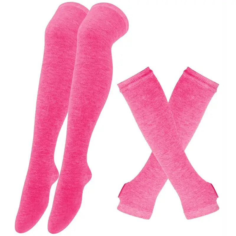 Striped neon scene knee length socks and fingerless gloves
