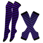 Striped neon scene knee length socks and fingerless gloves
