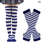 Striped neon scene knee length socks and fingerless gloves