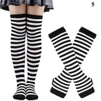 Striped neon scene knee length socks and fingerless gloves