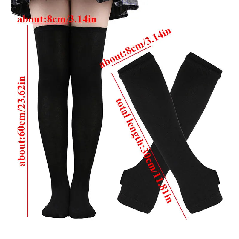 Striped neon scene knee length socks and fingerless gloves