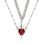 Stabbed heard detachable red/pink stone necklace