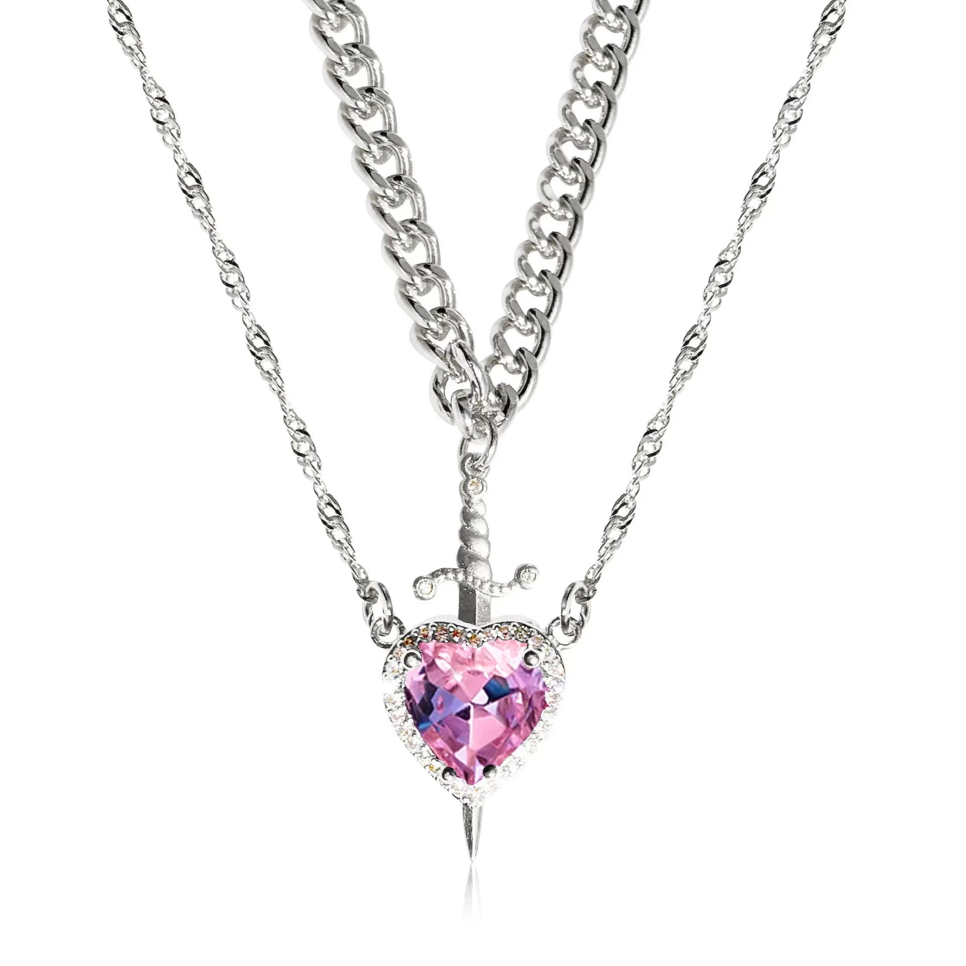 Stabbed heard detachable red/pink stone necklace