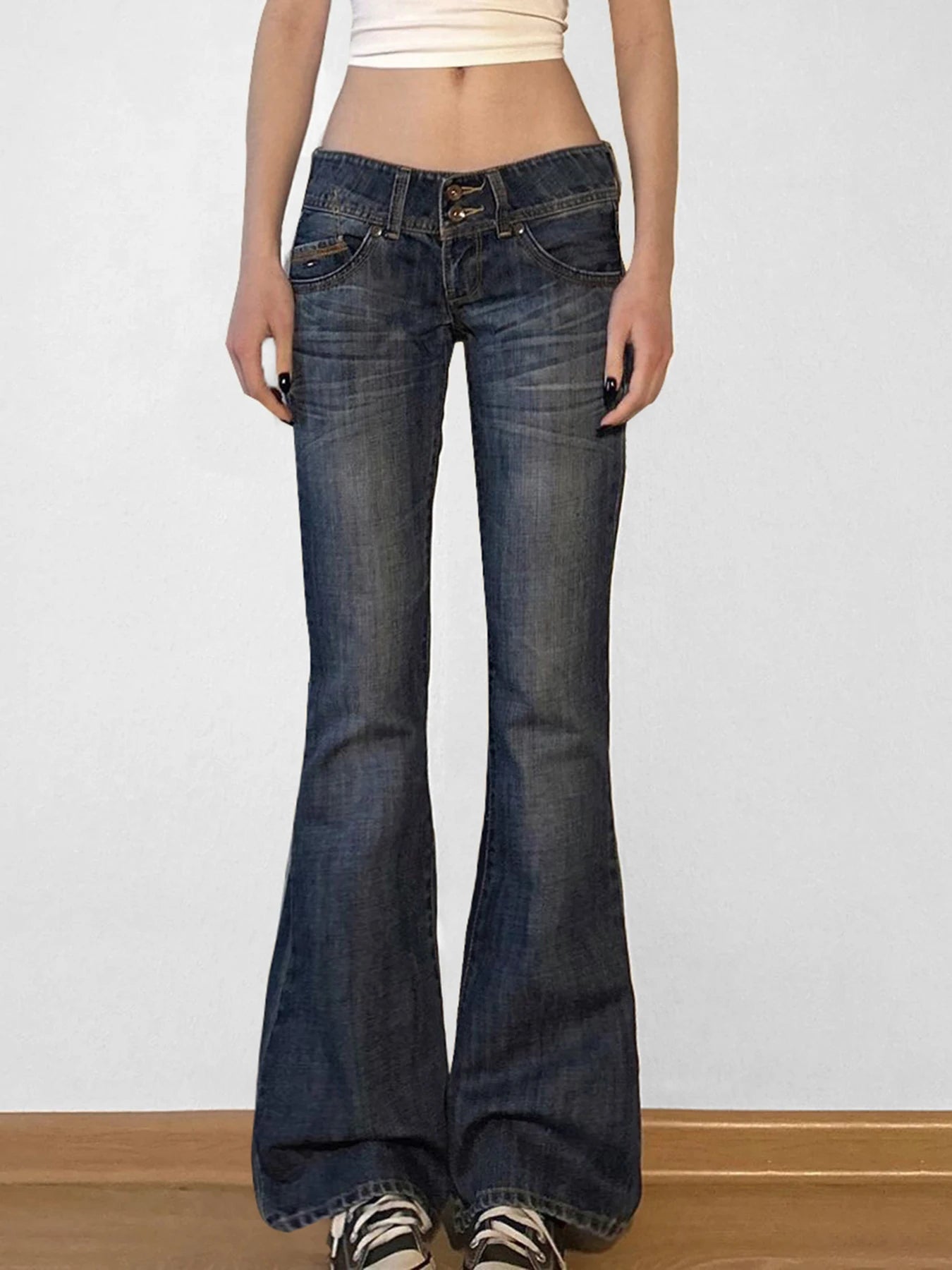denim flare low rise jeans