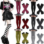 Striped neon scene knee length socks and fingerless gloves
