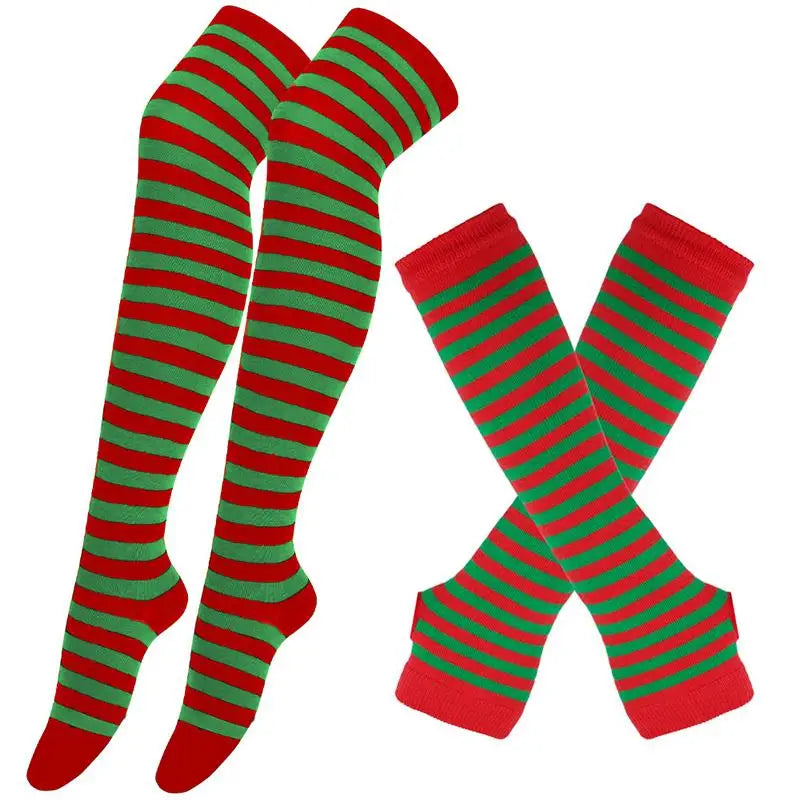 Striped neon scene knee length socks and fingerless gloves